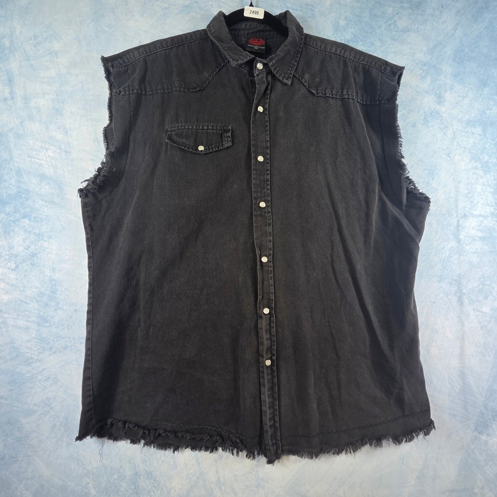 Spiral Direct Men XXL Black Sleeveless Distressed Denim Western Shirt Biker Goth